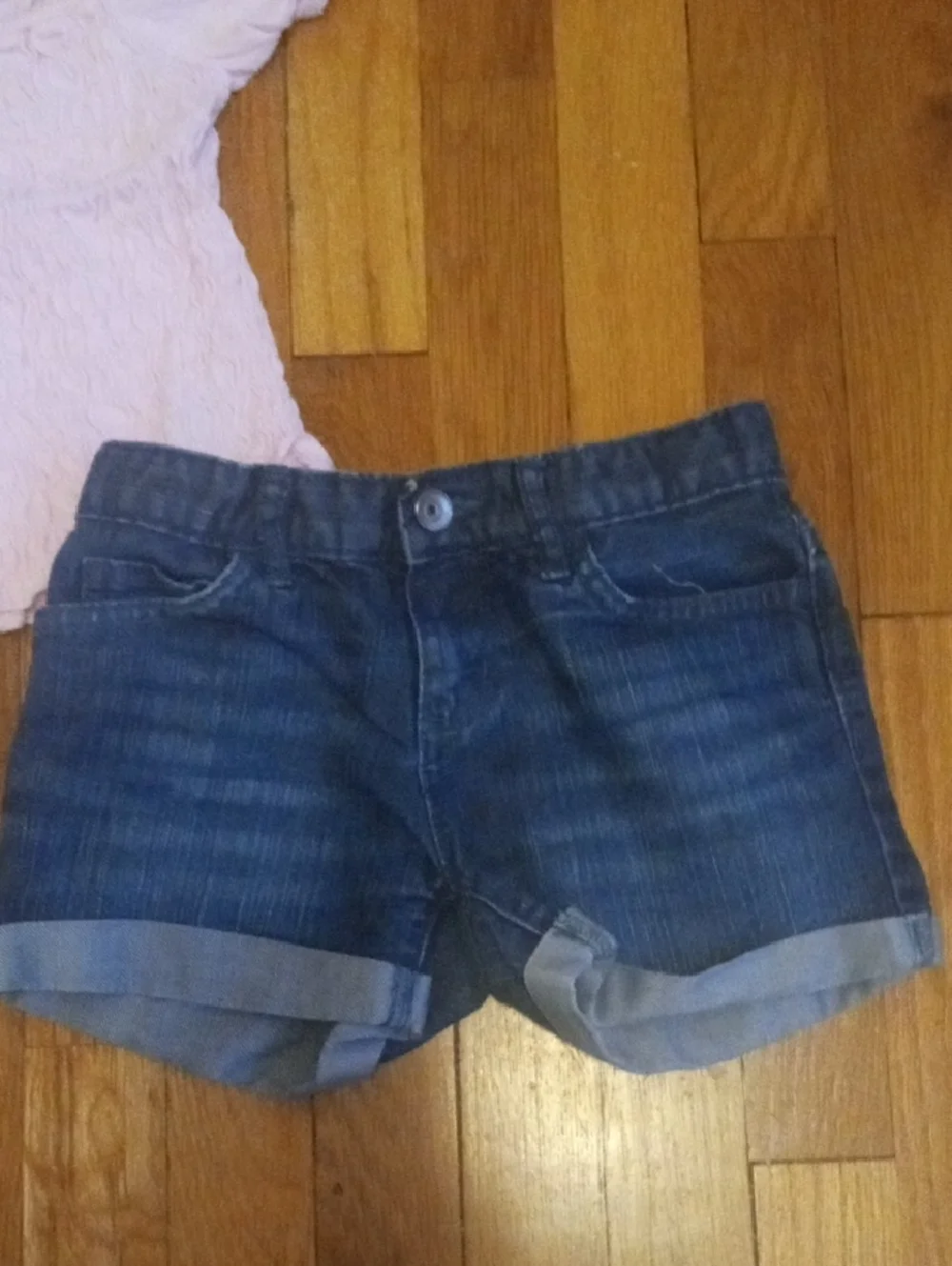 Pink Smocked Puff Sleeve Top with Denim Cuffed Shorts, girl 6 - Picture 2 of 3